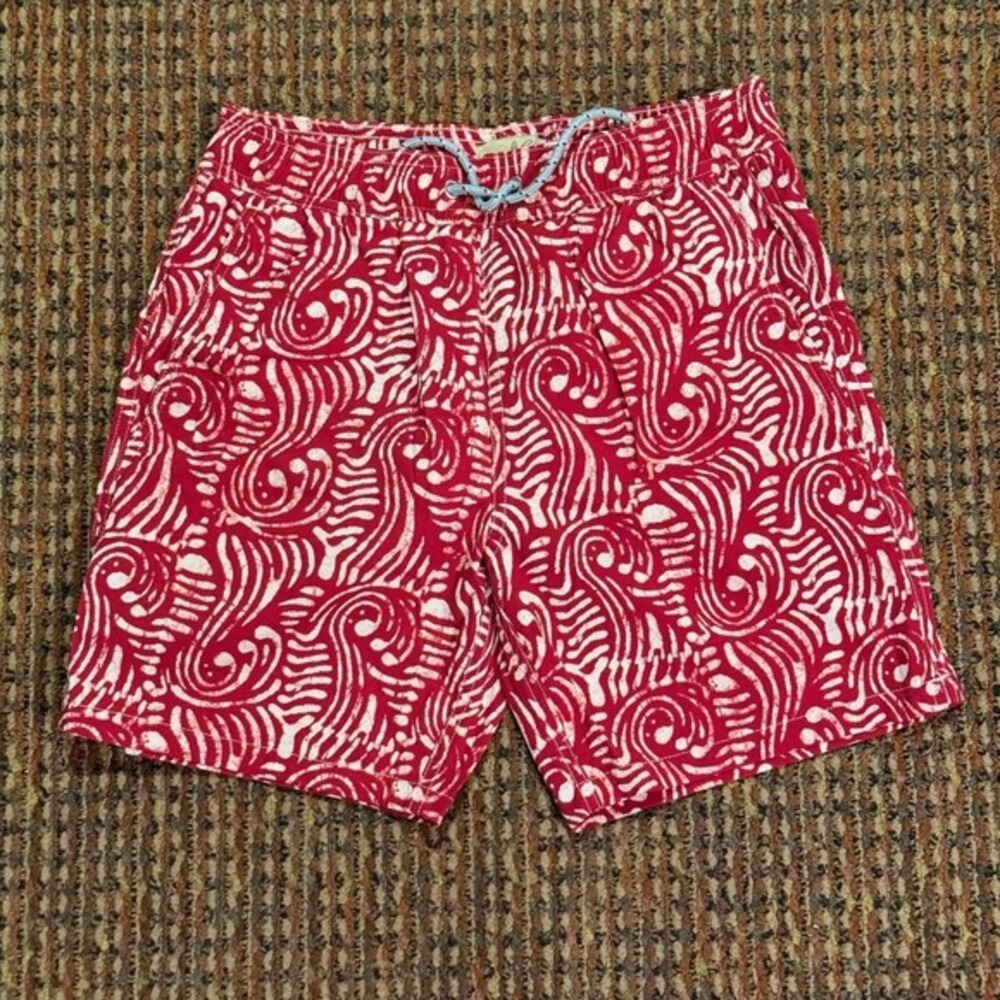 NWOT J. Crew 6" swim trunk in batik print Red,‎ Size XS